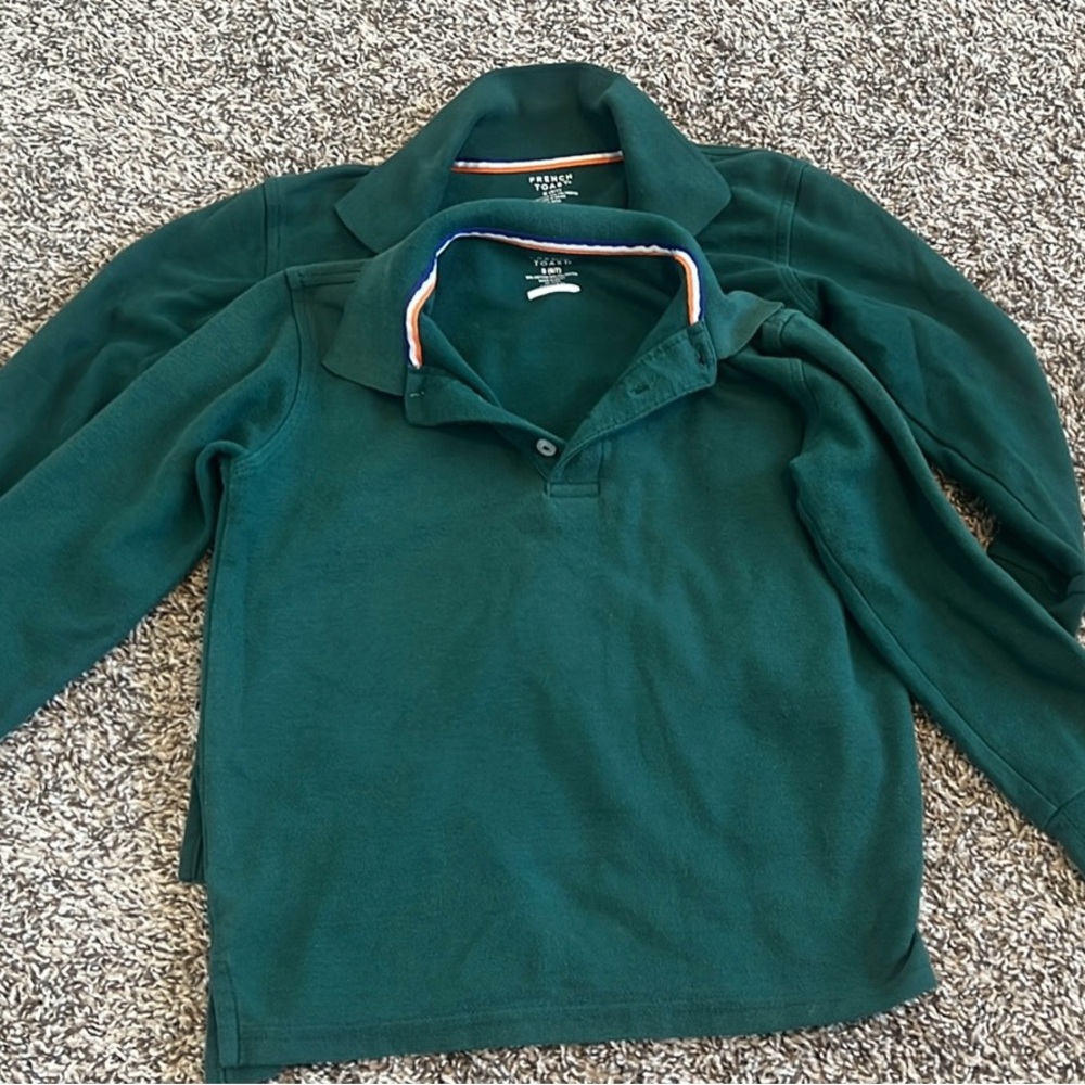 French Toast Boys Dark Green Long Sleeve Polo with Contrast Trim